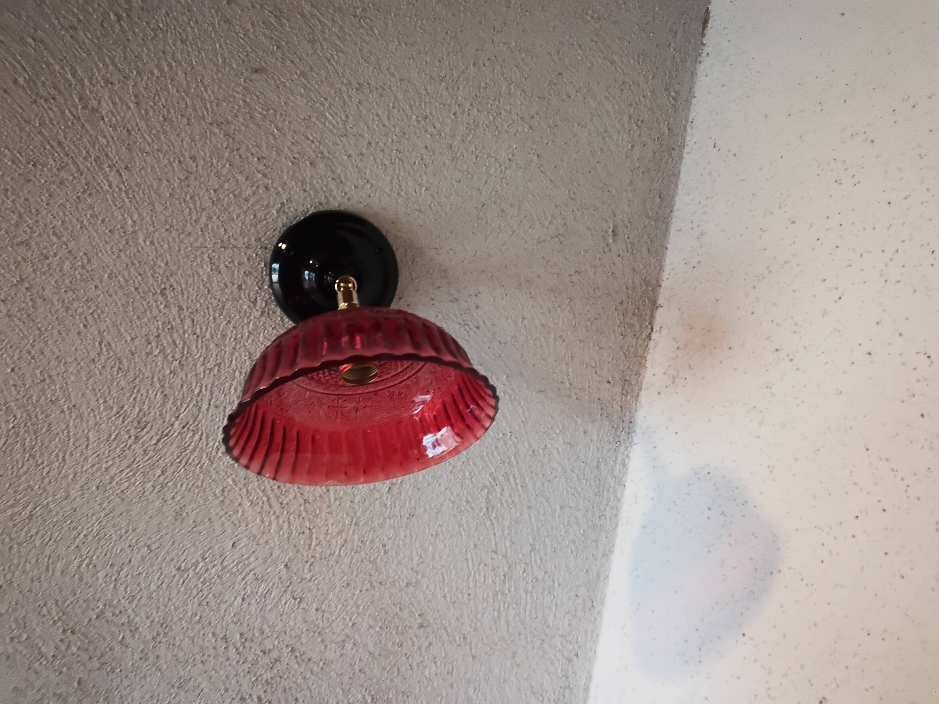 Vintage red glass wall light