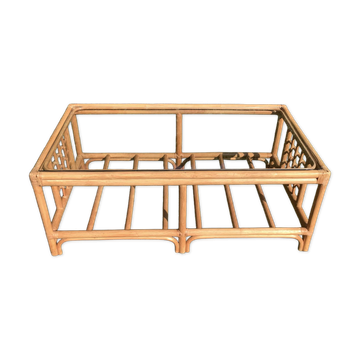 Table basse vintage en rotin et verre