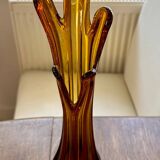 Vase soliflore en verre soufflé ambré vintage