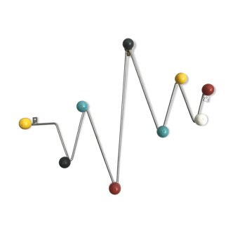 Patère wears vintage coats, aluminum and 9 multicolored wooden balls