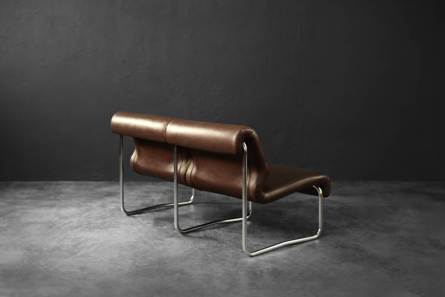 Vintage Mid-Century German Modern 2-Seater Brown Steel Frame Lounge Sofa