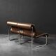 Vintage Mid-Century German Modern 2-Seater Brown Steel Frame Lounge Sofa