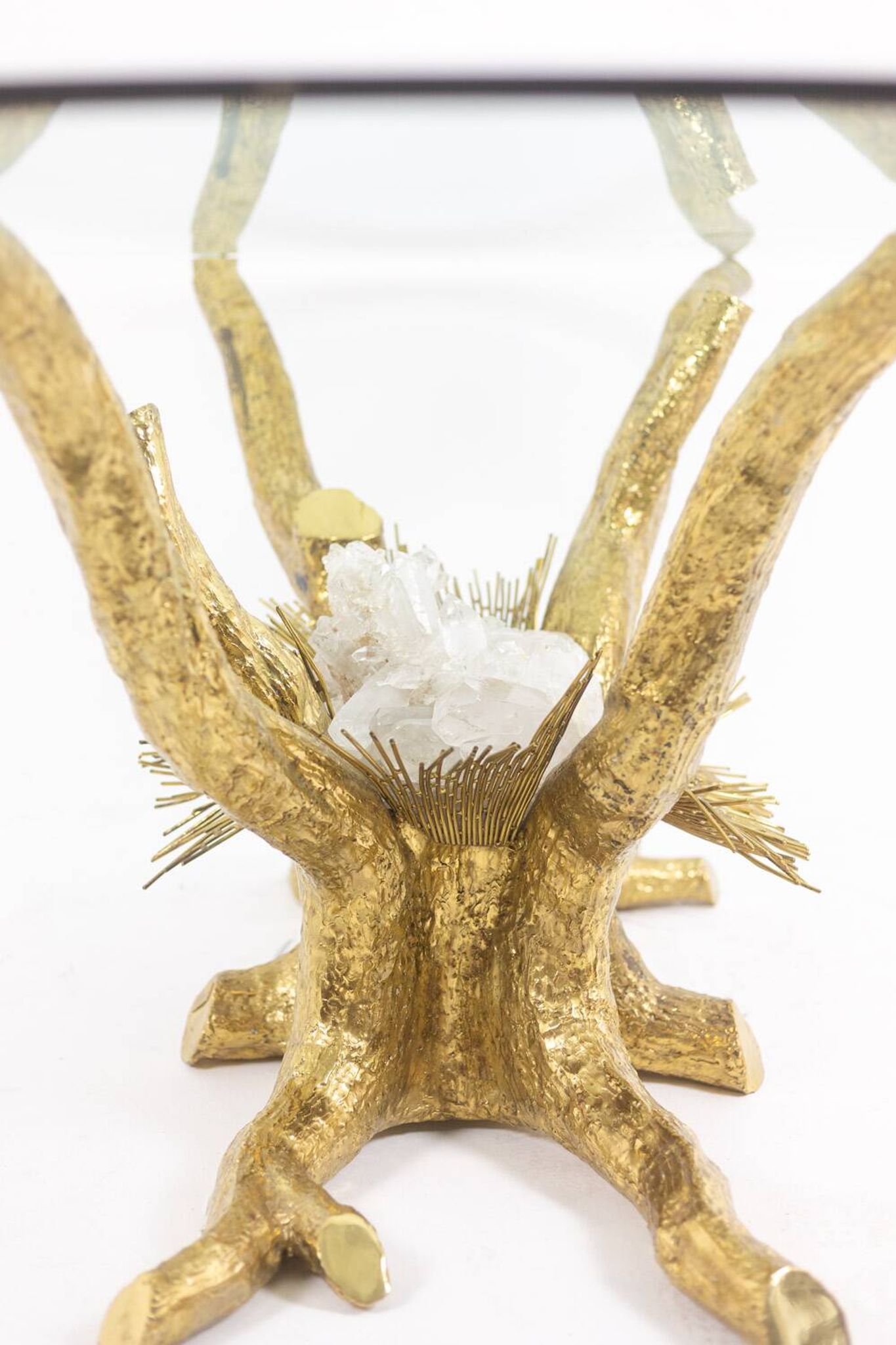 Pierre Duval Brasseur. Dining table in gilded brass. Circa 1970.