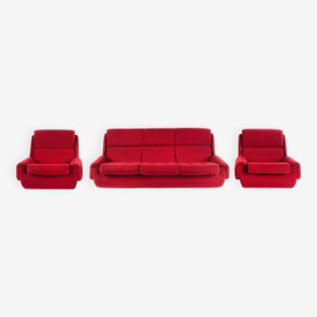 Vintage living Room set in Red fabric, Jitona, 1970s