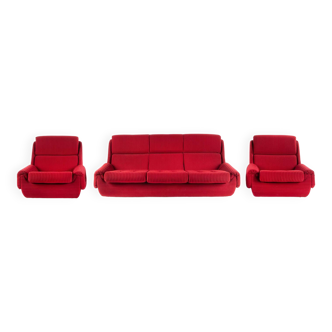 Vintage living Room set in Red fabric, Jitona, 1970s