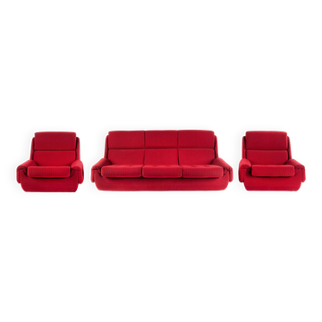 Vintage living Room set in Red fabric, Jitona, 1970s