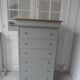 Louis Philippe style chest of drawers, 7 drawers, in verdigris, wooden top