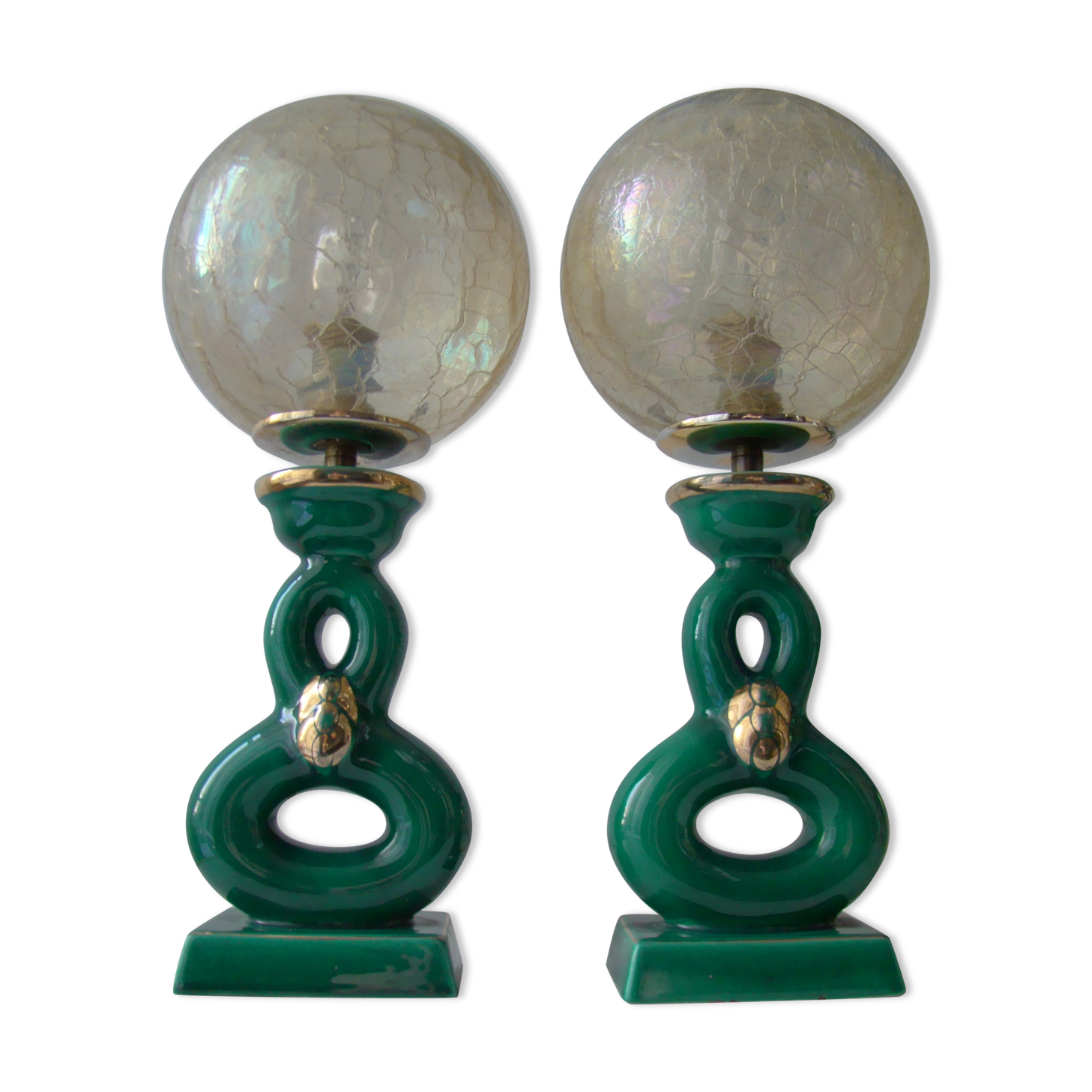 Pair of vintage lamps in bordeaux art ceramic