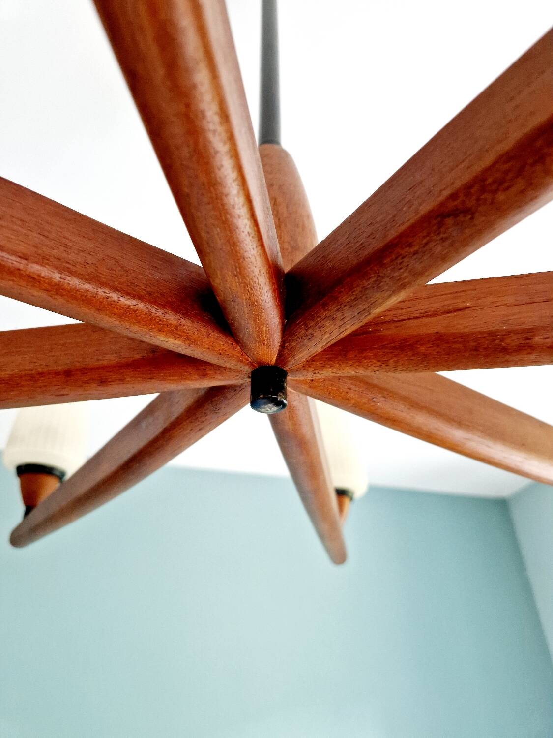 Large Scandinavian teak chandelier, Uno & Östen Kristiansson, 1960
