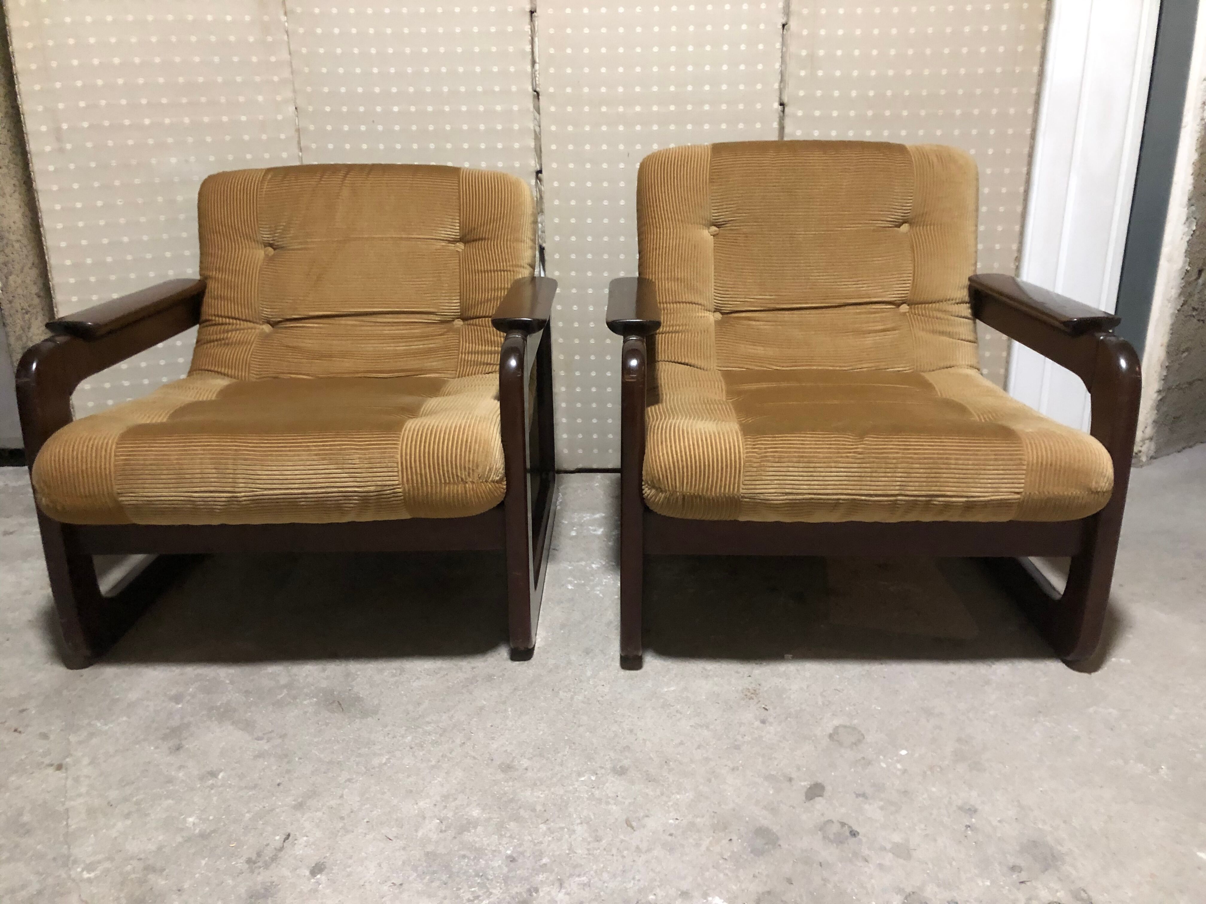 Salon 3 pieces Scandinavian "sleigh" vintage corduroy original 1960