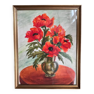 Nature morte aux coquelicots, signée XXème siècle