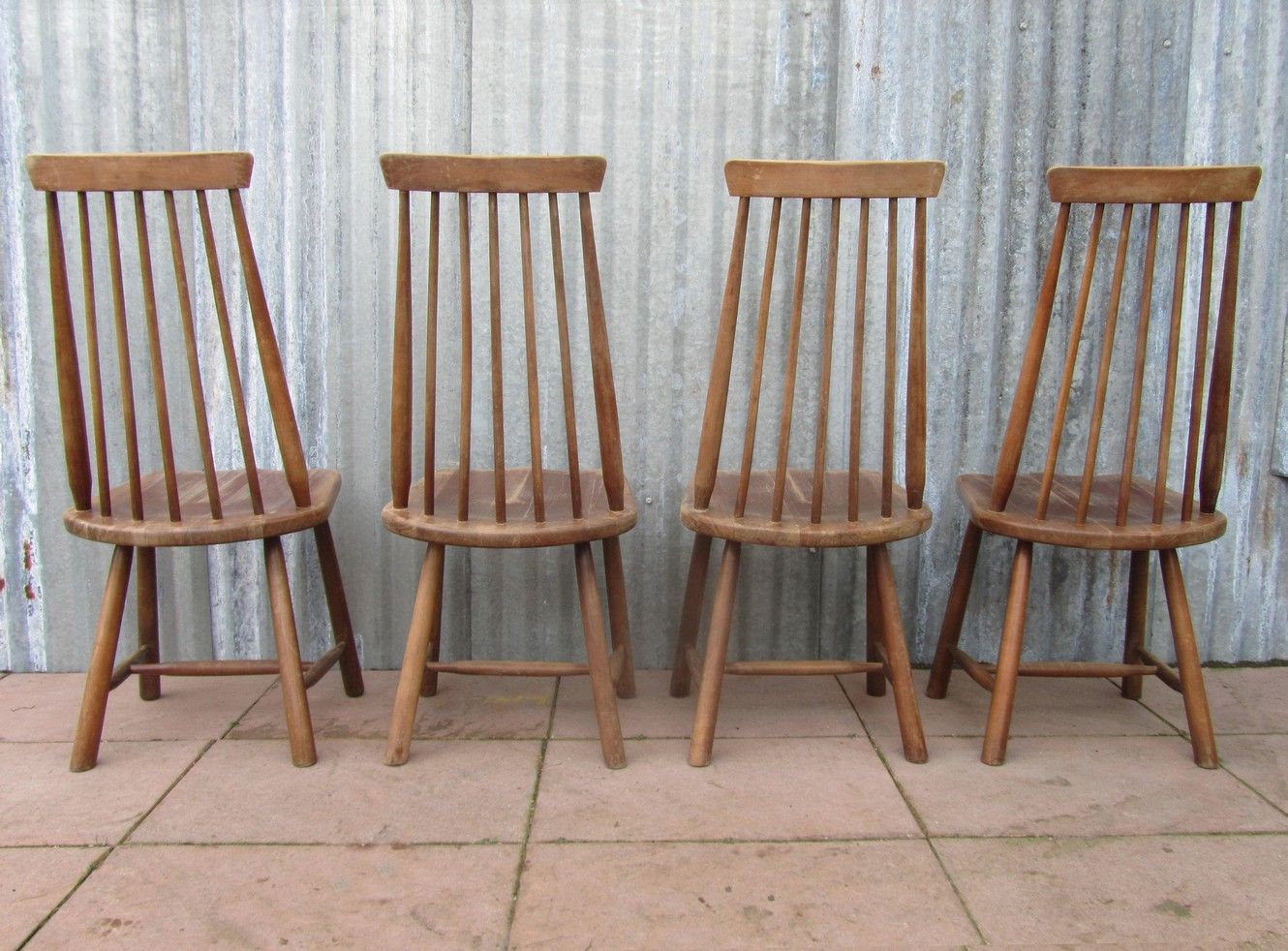Scandinavian solid wooden high back spindle chairs, set of 4