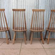 Scandinavian solid wooden high back spindle chairs, set of 4