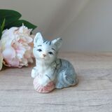 Cute ceramic kitten figurine playing with a ball of yarn vintage collection