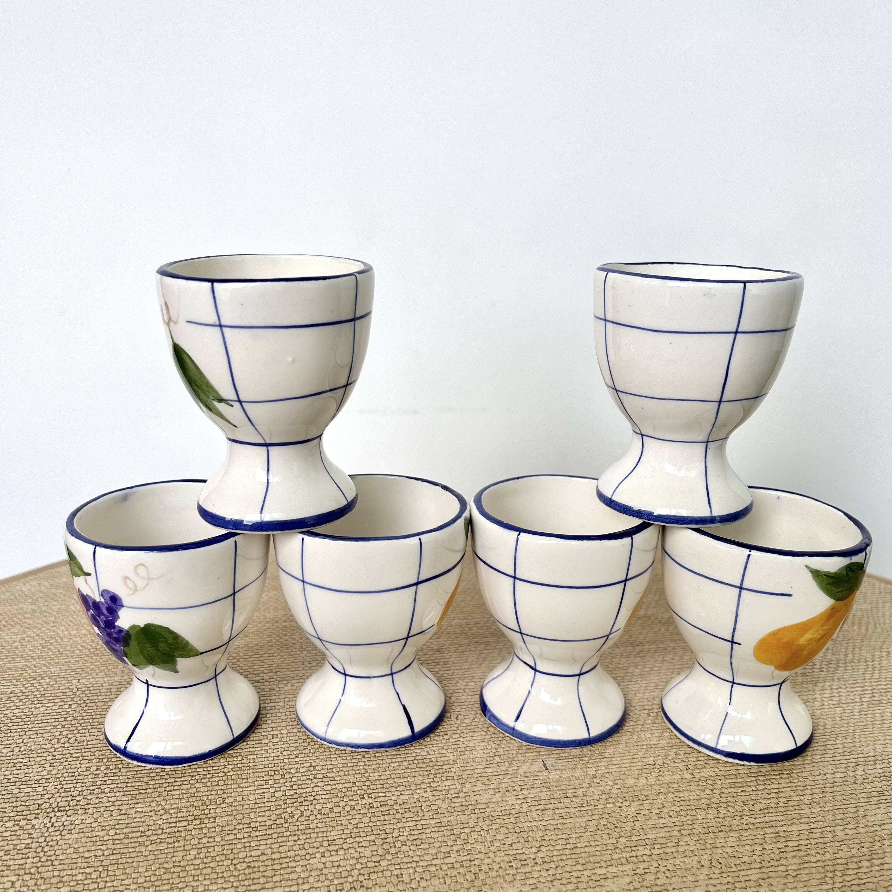 6 vintage earthenware egg cups