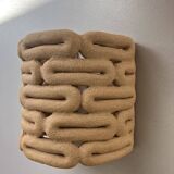 Handcrafted ceramic wall light in raw stoneware inspired by Mid Century design.