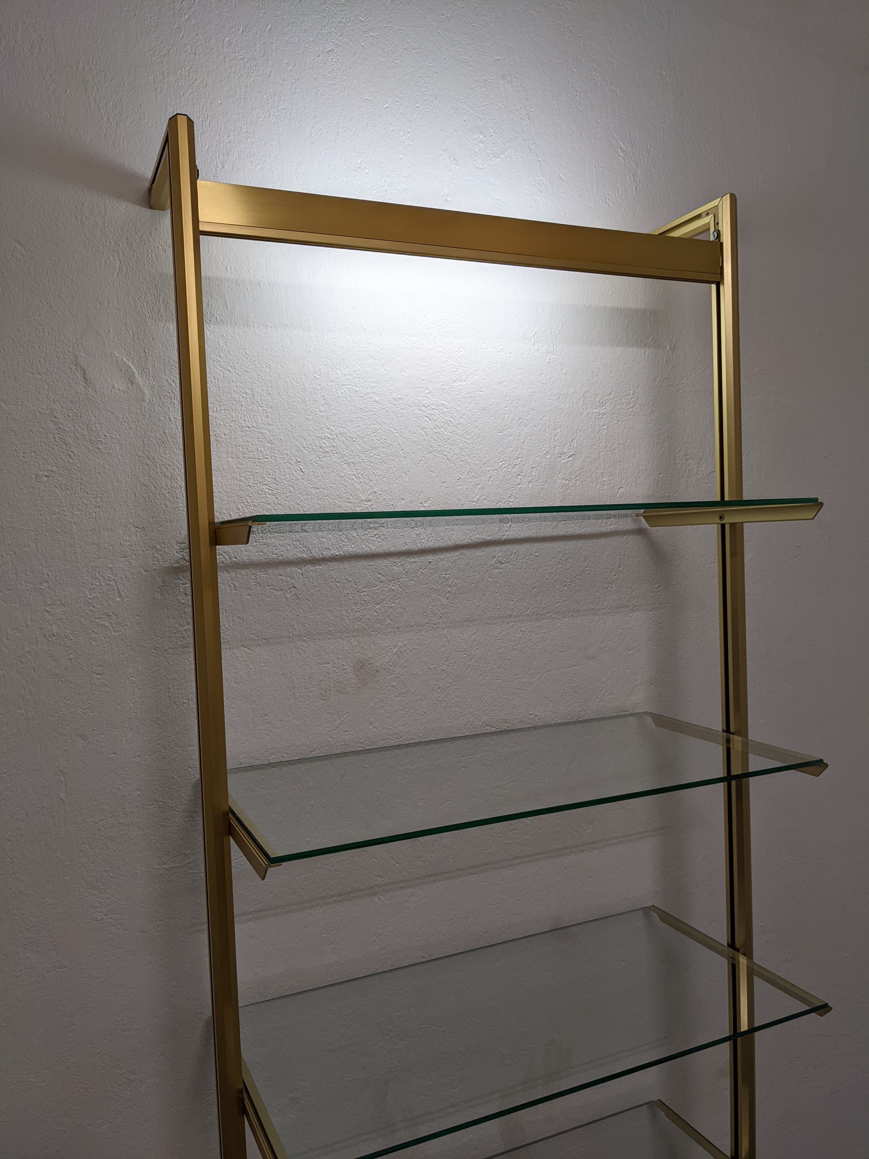 Modular shelf in glass and gilded aluminum from the 70-80s