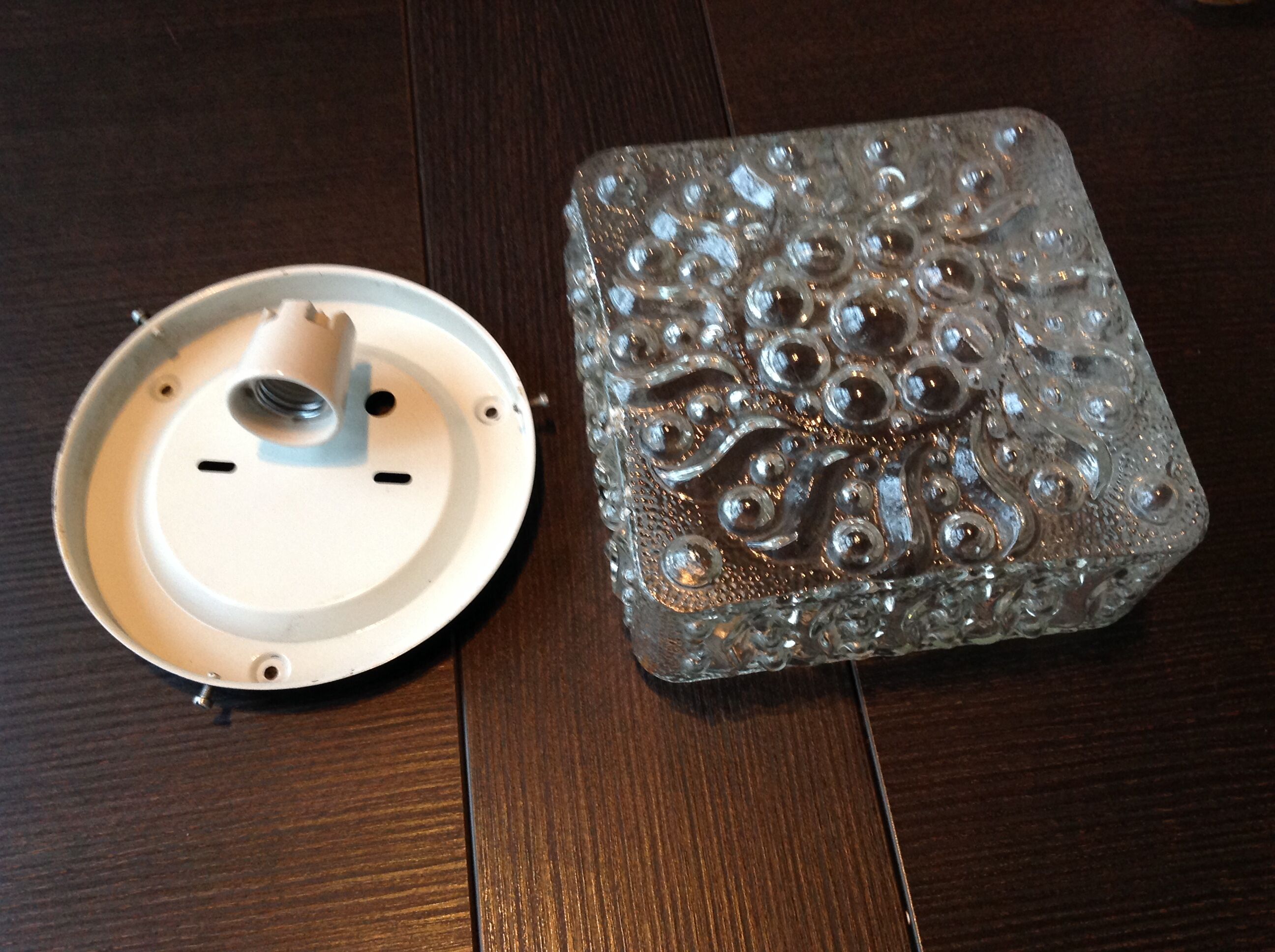 Square ceiling lamp in bubbled glass 60/70s