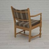 1970s, pair of Scandinavian armchairs, furniture wool, solid oak wood.