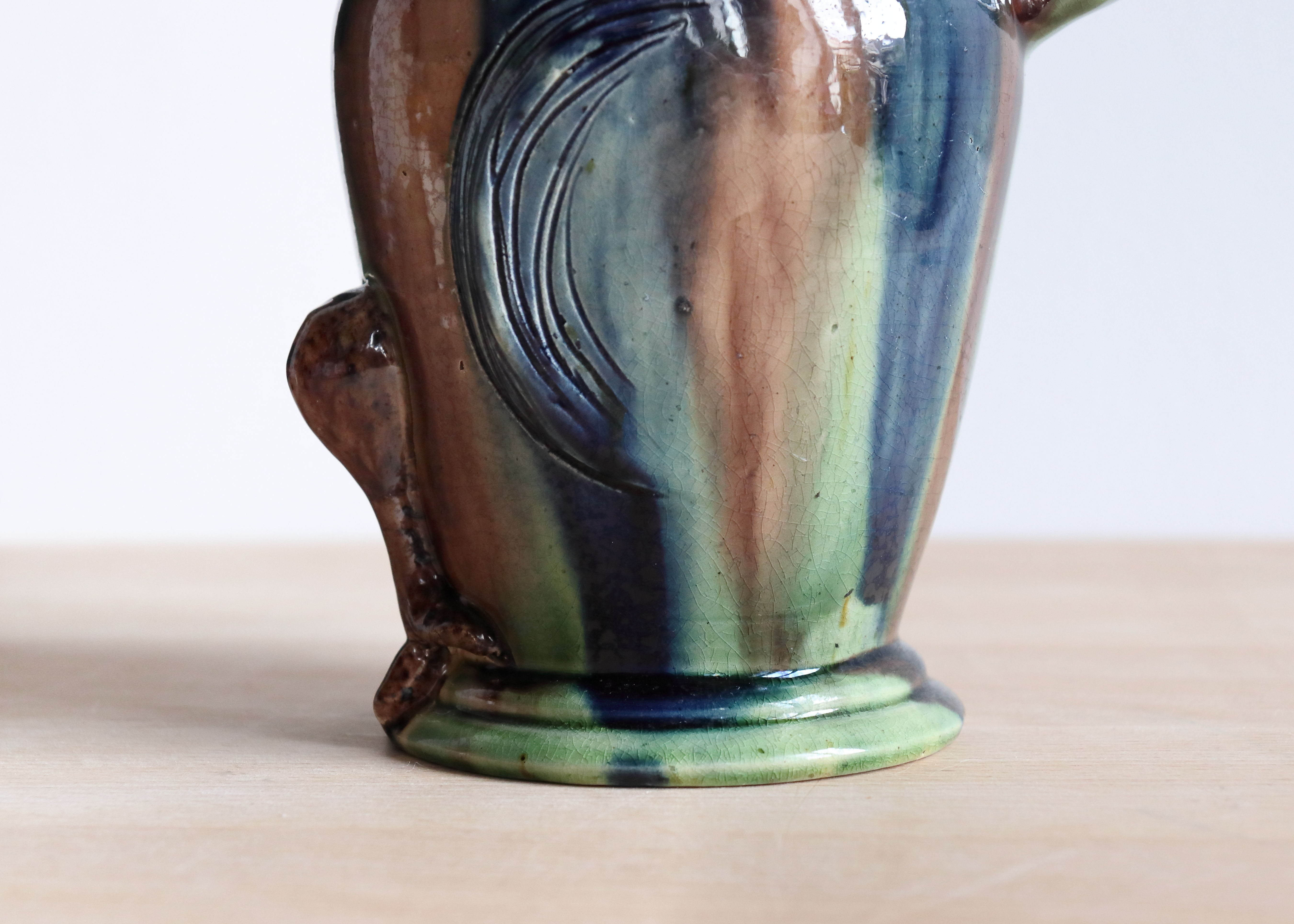 Zoomorphic ceramic owl vase in Flanders earth, Torhout Belgium, Art Nouveau period