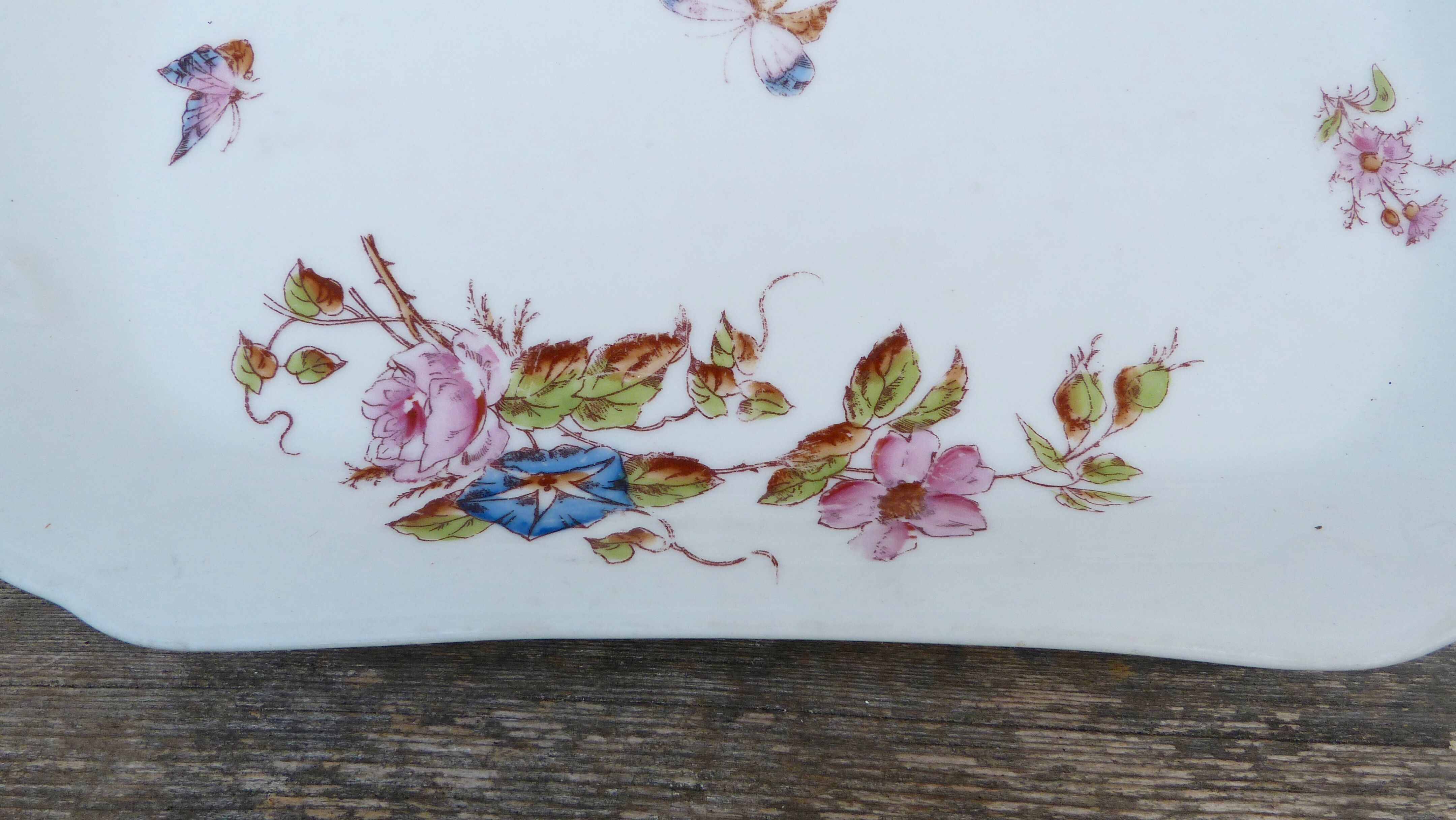 Ancient dish of the 19th Century Charles Pillivuyt Mehun France flowers and butterflies