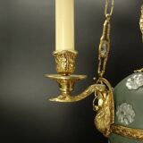3-light chandelier with swan heads, Empire style - bronze & glass