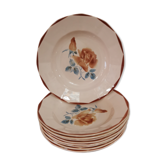 Set of 9 old hollow plates Digoin Sarreguemines 9181 Pink pattern