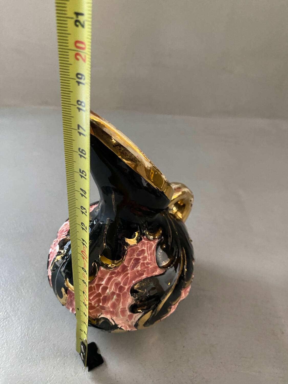 Vallauris vase or Monaco ceramic handmade black pink and gold