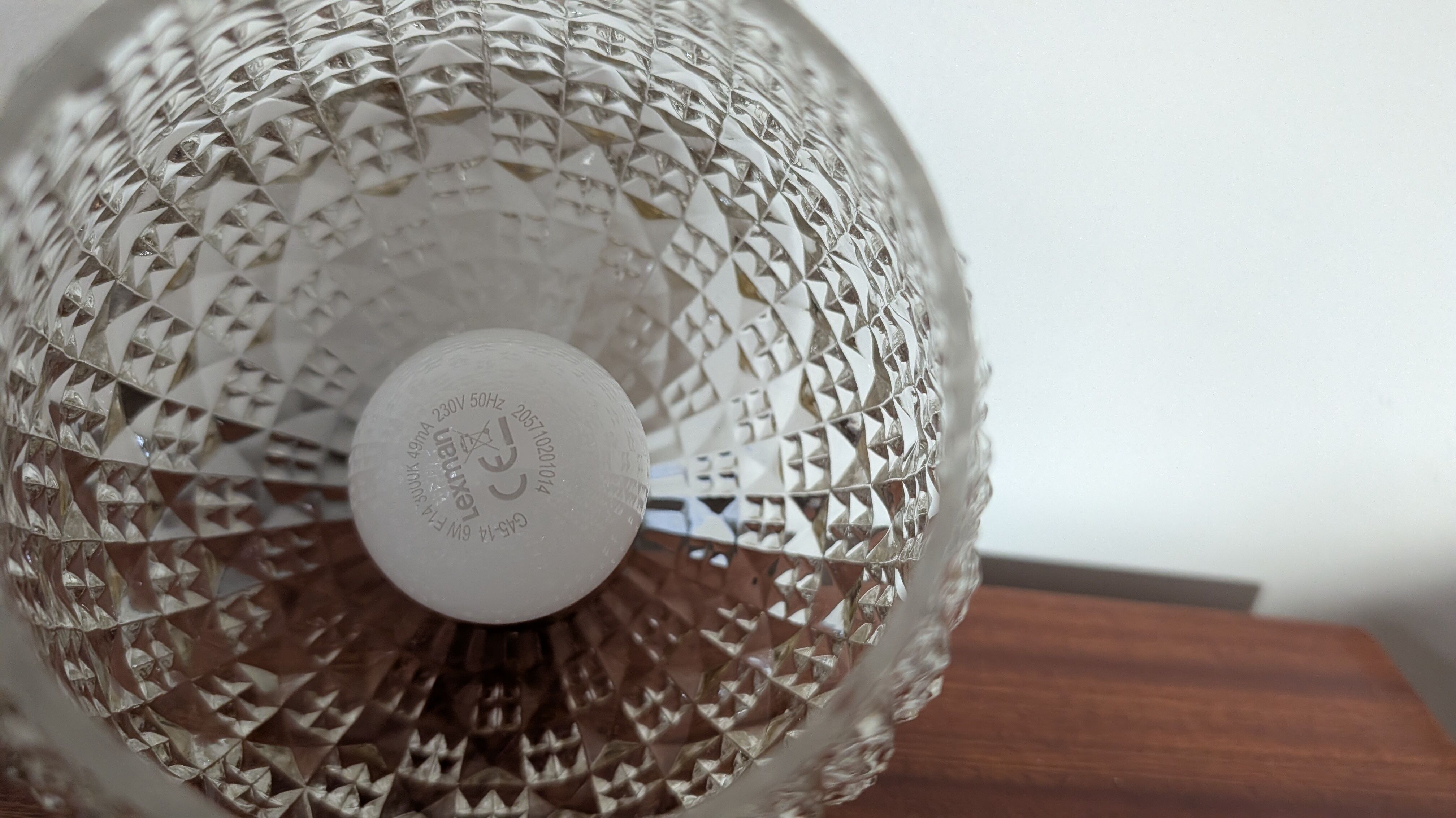 Pyramid relief pressed glass tulip light fixture — 1960s/70s