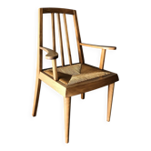 French armchair in solid wood and straw, Reconstruction style.