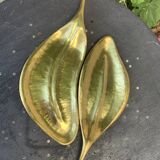 Two dishes, empty pocket vintage brass leaves