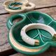 Vintage ceramic pocket trays, leaf shape – Green and cream