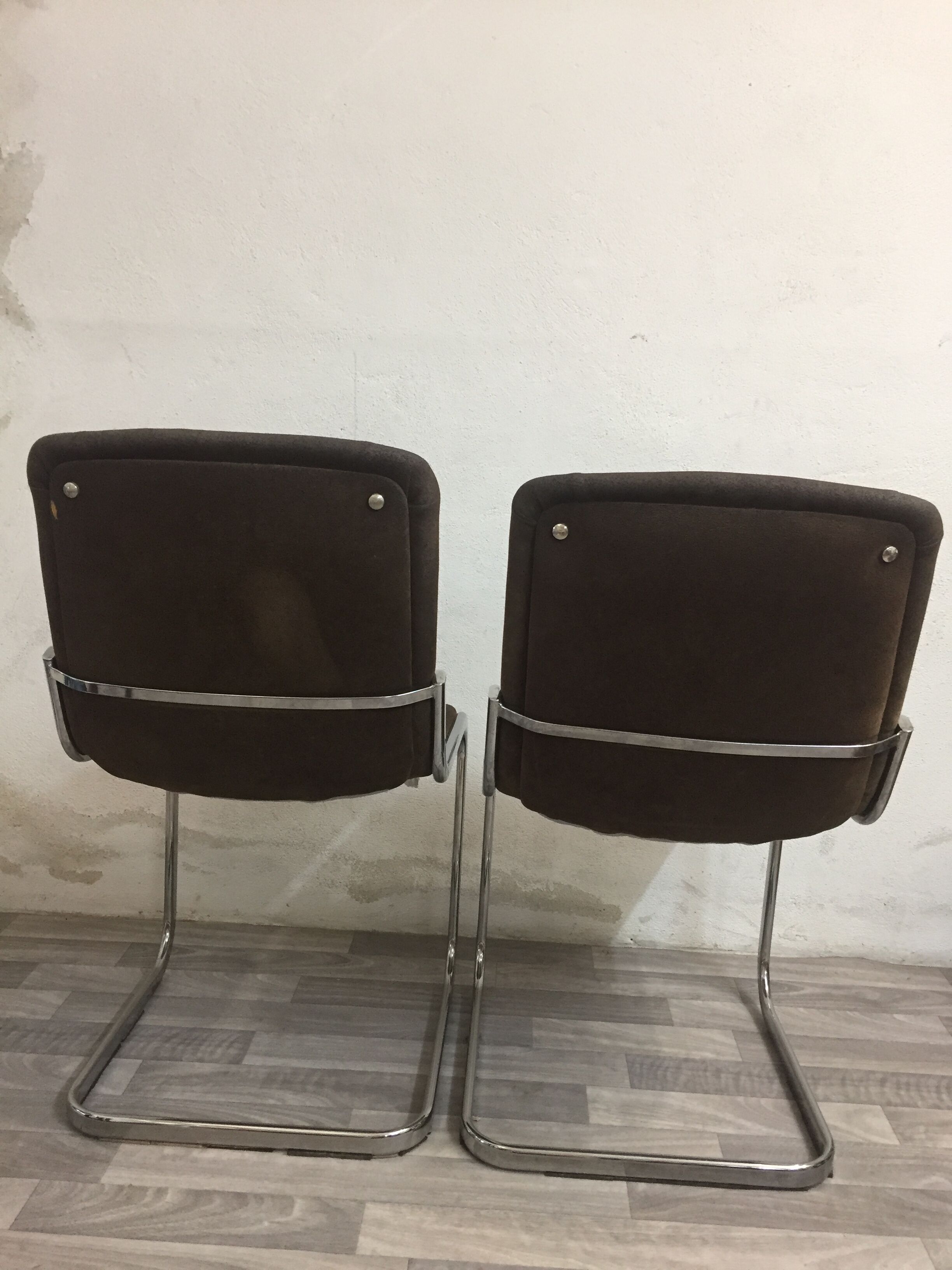 Pair velvet chairs & chrome, 1970