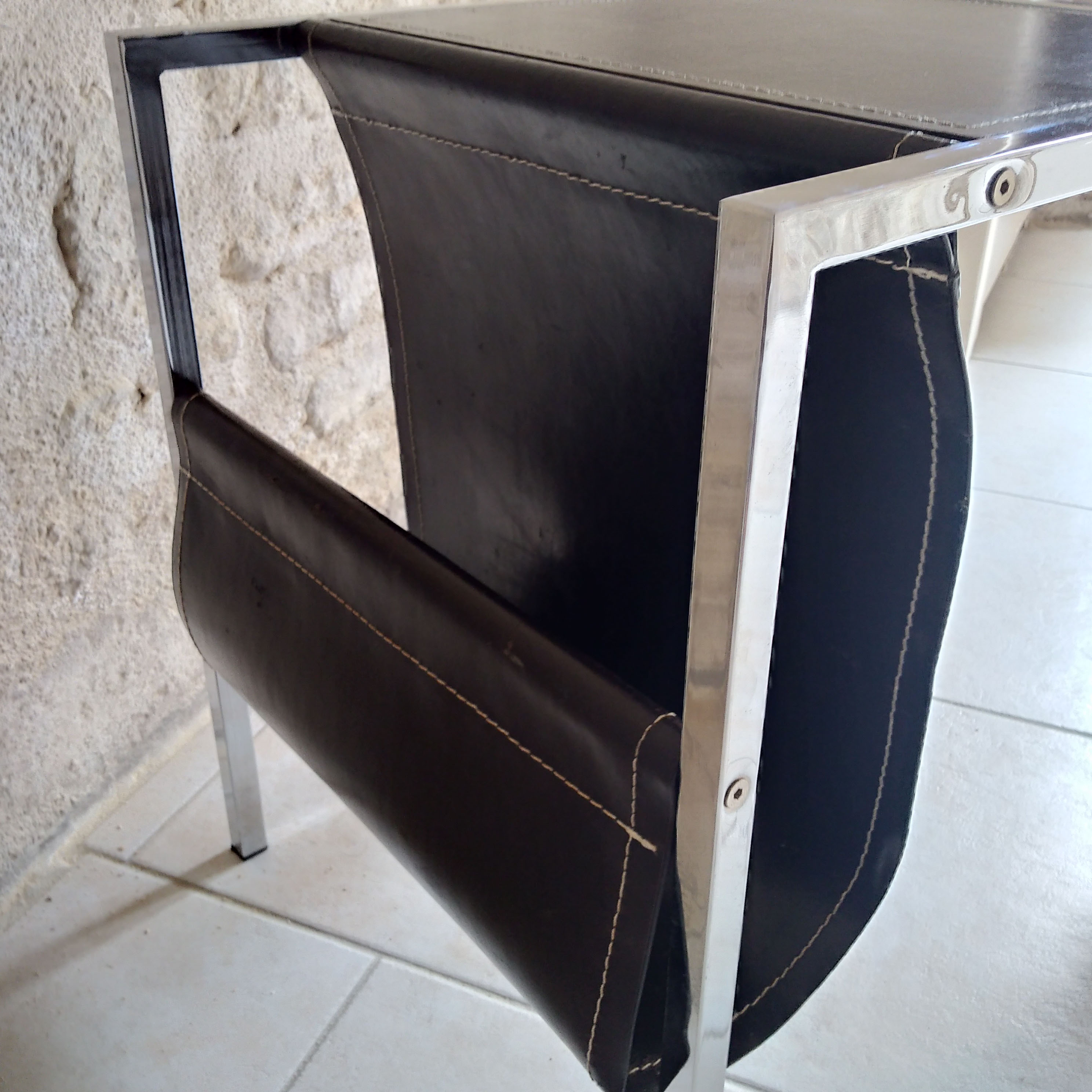 Leather and steel side table 1970