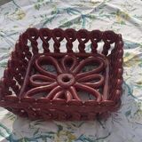 Fruit bowl in red slip, square shape, enamelled ceramic, old
