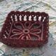 Fruit bowl in red slip, square shape, enamelled ceramic, old