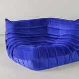 Togo corner chair in blue velvet by Michel Ducaroy for Ligne Roset