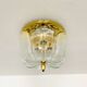 1 of 2 Large Brass and Floral Ice Glass Flush Light by Glashütte Limburg