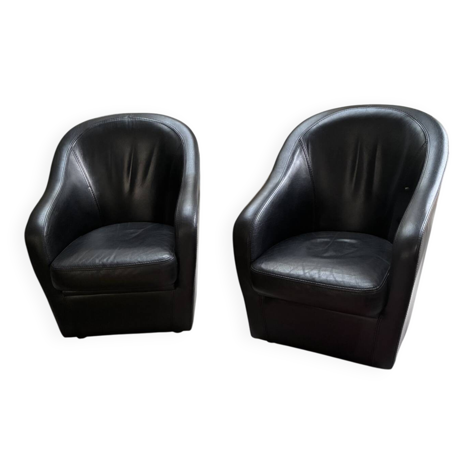 Paire fauteuil cabriolet cuir noir 1990