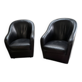 Paire fauteuil cabriolet cuir noir 1990
