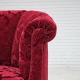 Paire de fauteuils lounge danois, années 1950, tissu rouge en coton/laine.