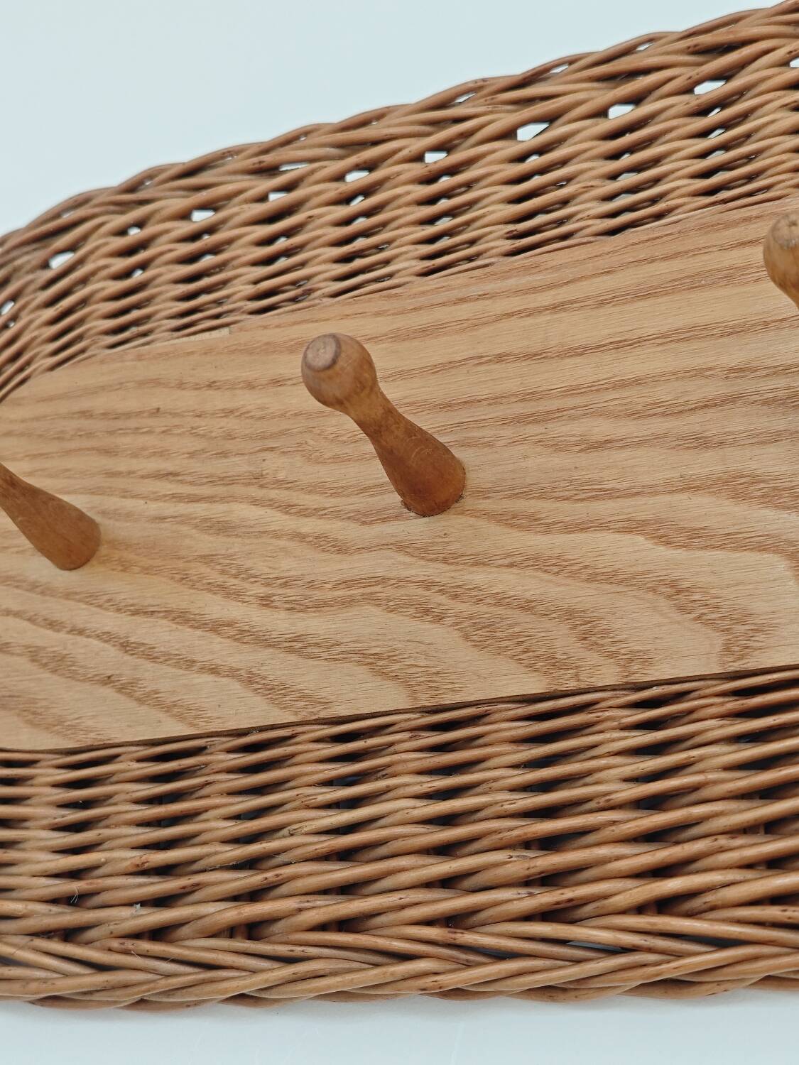Rattan and wood wall coat rack by ULUV, former Czechoslovakia 1960