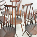 Set of eight vintage Ercol elm & beech Goldsmiths dining chairs mid century