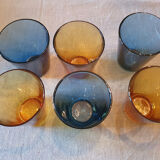 7 vintage blue water glasses