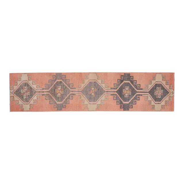 1970s Vintage Turkish Oushak Handmade Wool Cotton Orange Runner Rug 80X332