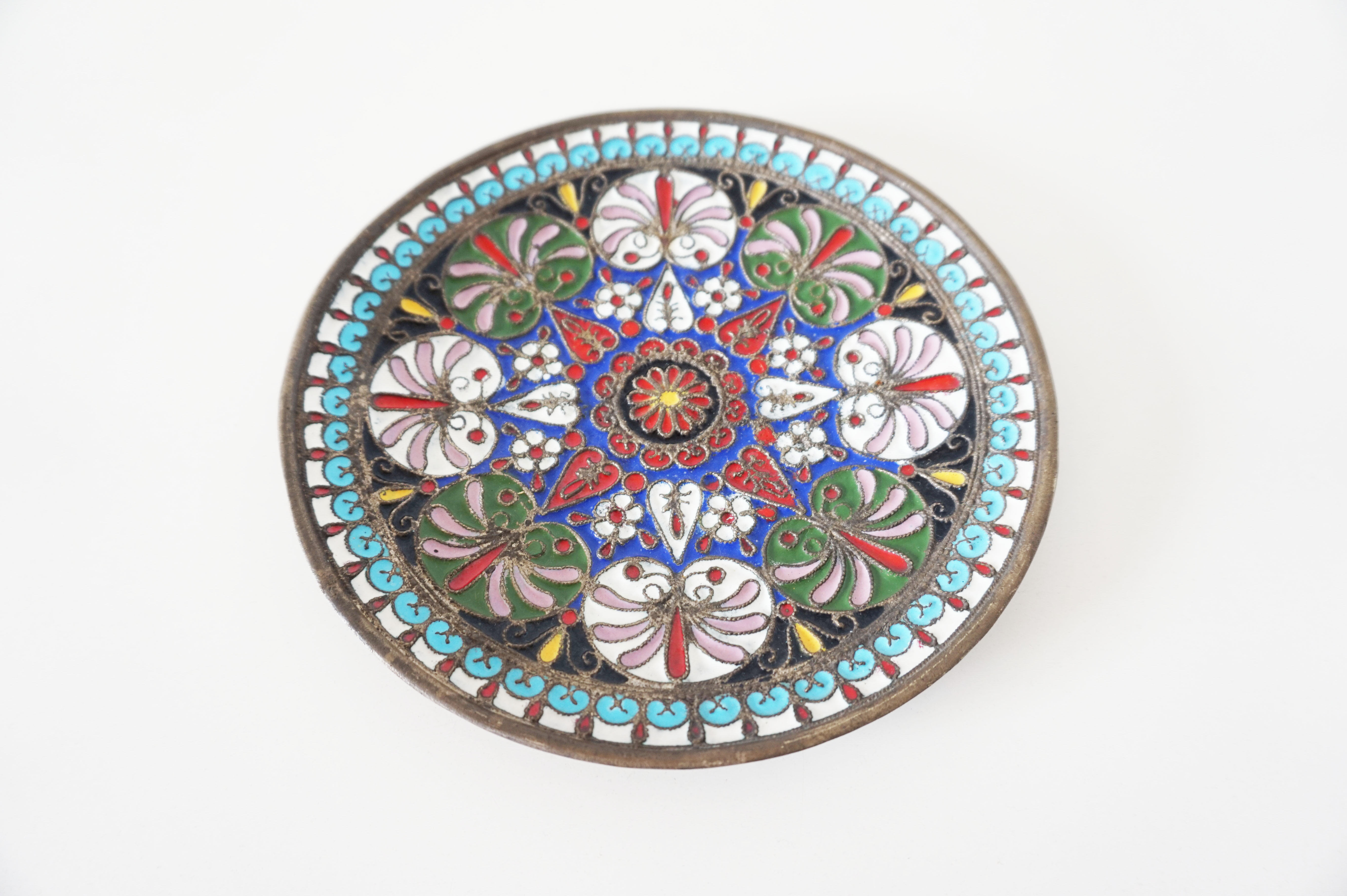 Enamelled brass mandala wall circle
