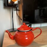 Vintage red enamelled sheet metal teapot
