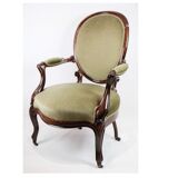 Neo-Rococo Armchair in Mahogany with Brand Green Velour Upholstery