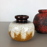 Set of Three Pottery Fat Lava Vases "Multi-Color" by Scheurich, Germany, 1970s
