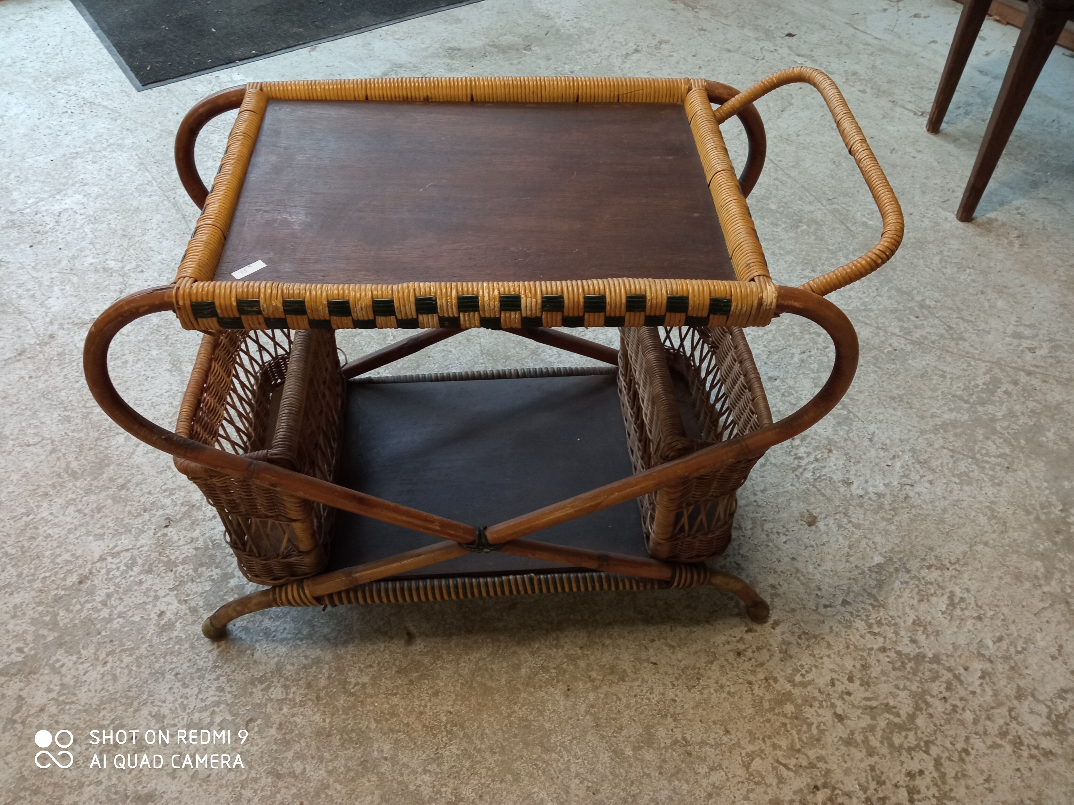 1950s rattan bar trolley
